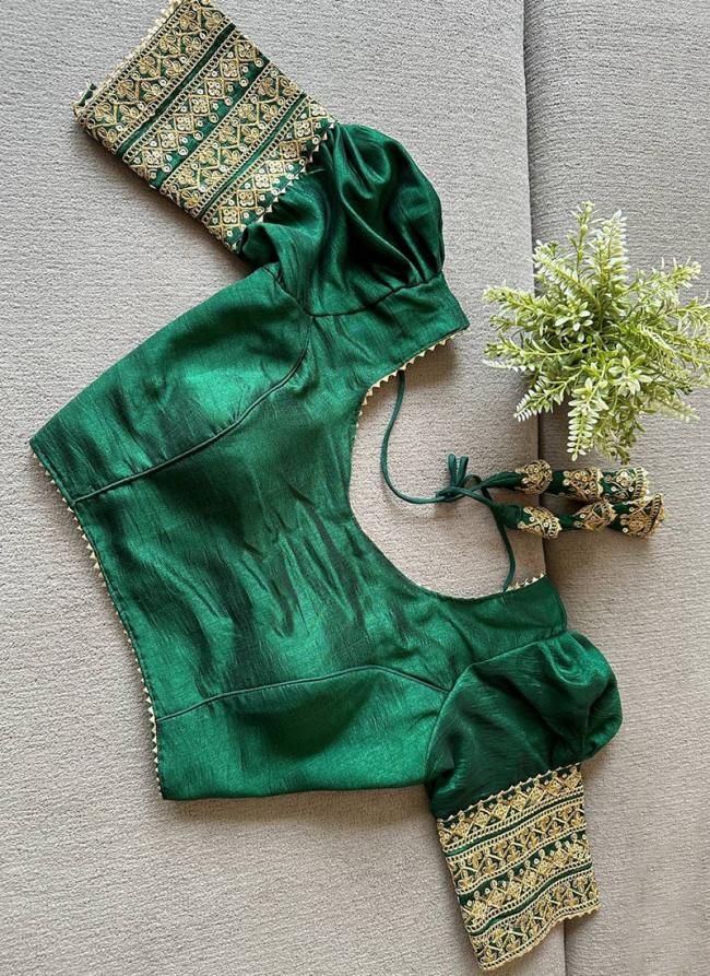 Vichitra Silk Rama Green Festival Wear Embroidery Work Readymade Blouse